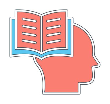 Beyaz arkaplanda izole edilmiş modaya uygun düz biçimli kitap simgesine sahip baş. 