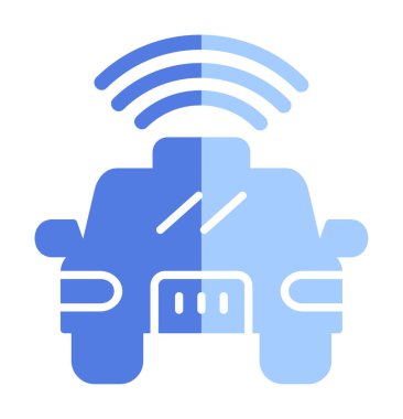 Akıllı araba düz ikonu. Otomobil kontrolüne uzaktan erişim. Nesnelerin İnterneti. Vektör illüstrasyonu 