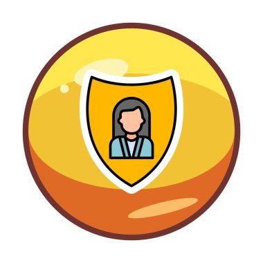 Kalkan simgesindeki kadın avatarı, kullanıcı koruma simgesi, vektör illüstrasyonu