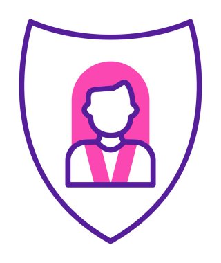 Kalkan simgesindeki kadın avatarı, kullanıcı koruma simgesi, vektör illüstrasyonu