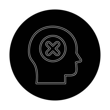 Çapraz işaretli insan kafası, güvensiz kişi, vektör illüstrasyonu