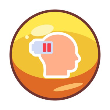 Düşük pil işaretli insan kafası, tükenmiş adam konsepti, vektör çizimi