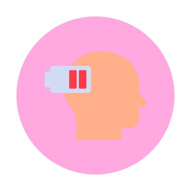 Düşük pil işaretli insan kafası, tükenmiş adam konsepti, vektör çizimi