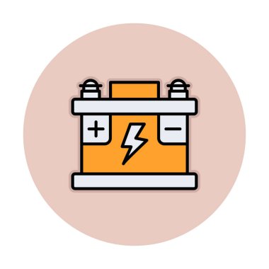 Araba aküsü simgesi. Ağ için Kataloglayıcı imza vektör simgesinin düz çizimi.