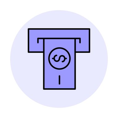 Beyaz arkaplan üzerinde basit tasarım olarak ATM slot satırı simgesinden para çek