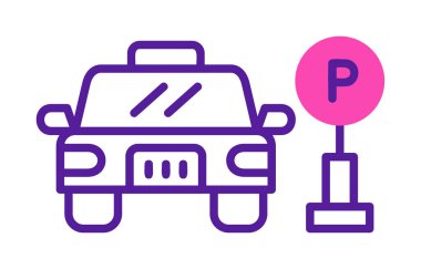 Çember vektör illüstrasyonunda park simgesinin yanındaki araba