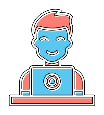 dizüstü bilgisayar simgesi çizimi olan düz kullanıcı