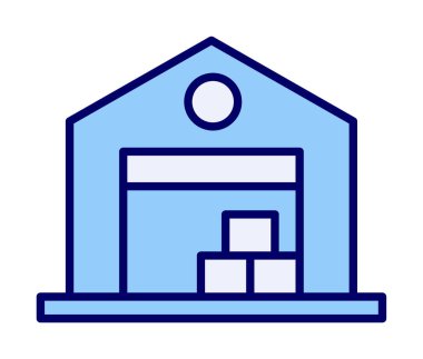 Kutu simgesi ve vektör illüstrasyonlu depo 