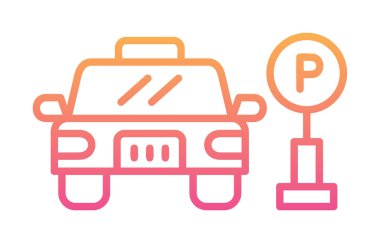 Çember vektör illüstrasyonunda park simgesinin yanındaki araba