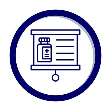 Tıbbi şişe simgesiyle sunum tahtası, vektör illüstrasyonu