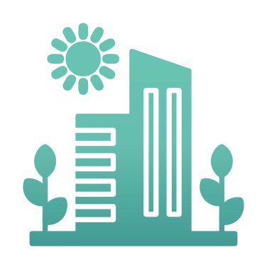 Güneş, bitkiler ve binalar vektör çizimi. Yeşil Şehir kavramı                            