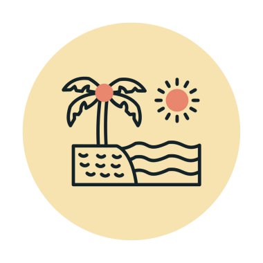 Gün batımı ve deniz ikonu, Plaj ikonu, vektör illüstrasyonu