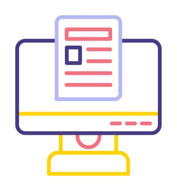 Yazı simgesi, vektör illüstrasyonlu bilgisayar ekranı