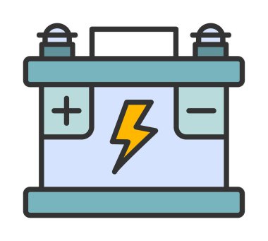 Araba aküsü simgesi. Ağ için Kataloglayıcı imza vektör simgesinin düz çizimi.