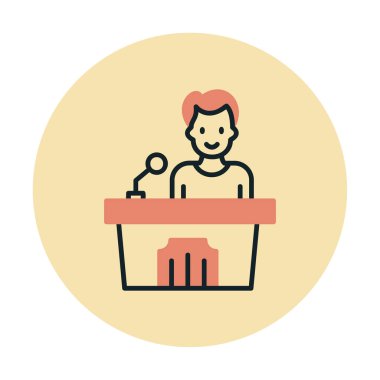 Konuşma standı ikonu, vektör illüstrasyonunda konuşma yapan erkekler