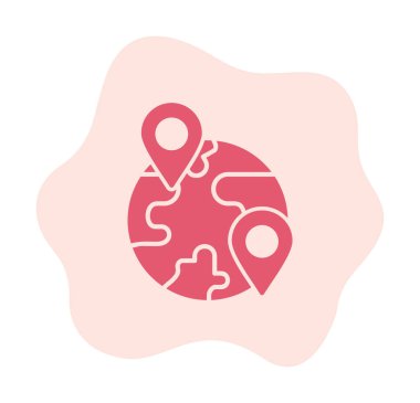 Konum simgesi, Dünya Turizmi kavramına sahip Dünya küresinin vektör illüstrasyonu