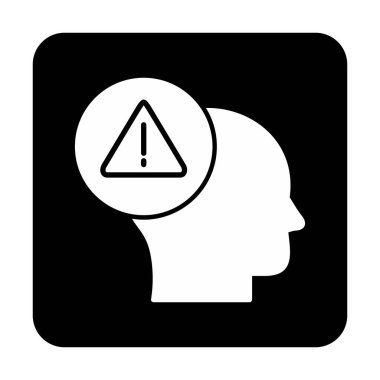 Uyarı işareti olan beyin, uyarı sembolü, vektör illüstrasyonu