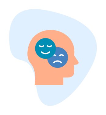 Bipolar bozukluk veya depresyon BP web ikonu, vektör illüstrasyonu. Ruh sağlığı sembolleri gösteriliyor