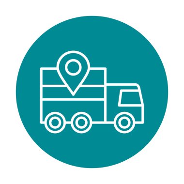 konum simgesine sahip dağıtım kamyonu, basit vektör illüstrasyonu