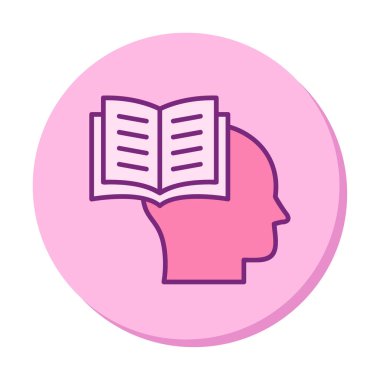 Beyaz arkaplanda izole edilmiş modaya uygun düz biçimli kitap simgesine sahip baş. 