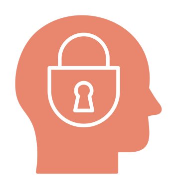 Erkekler kafasında kilit, yaratıcı vektör simgesi olan güvenlik kavramı