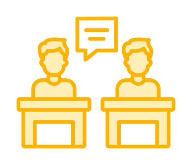 Konuşma yapan erkekler tartışma ikonu, vektör illüstrasyonunda ayakta duruyorlar