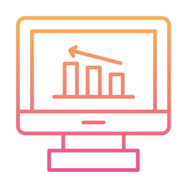 İstatistik simgesi, vektör illüstrasyonlu bilgisayar monitörü                        