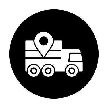 konum simgesine sahip dağıtım kamyonu, basit vektör illüstrasyonu