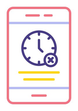 Ağ ve mobil uygulama tasarımınız için beyaz arkaplanda izole edilmiş akıllı telefon simgesi vektöründe zaman yok, zaman logosu kavramı
