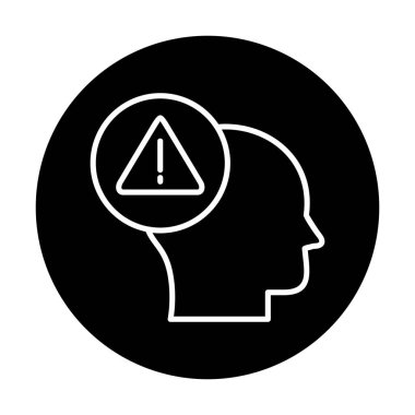 Uyarı işareti olan beyin, uyarı sembolü, vektör illüstrasyonu