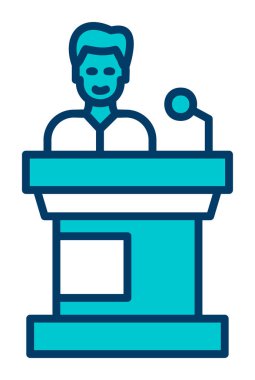 Yorumcular konuşma standında konuşma yapıyorlar, vektör illüstrasyonu