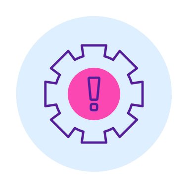 Cogwheel ve ünlem işaretli Uyarı düz simgesinin vektör çizimi