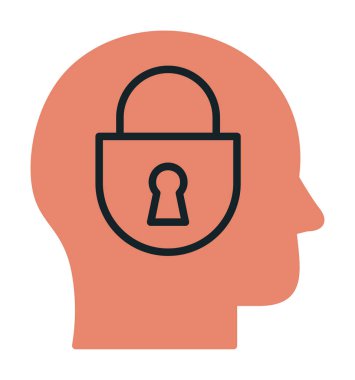 Erkekler kafasında kilit, yaratıcı vektör simgesi olan güvenlik kavramı