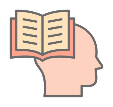 Beyaz arkaplanda izole edilmiş modaya uygun düz biçimli kitap simgesine sahip baş. 