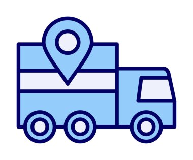 konum simgesine sahip dağıtım kamyonu, basit illüstrasyon