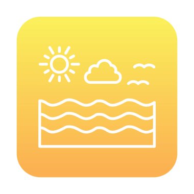 Uçan martılar ikonuyla güneş ve denizin vektör çizimi 