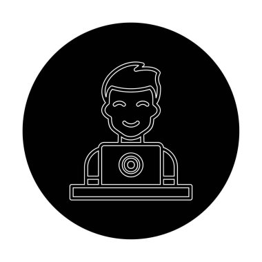 Dizüstü bilgisayarı olan adam vektör çizimi  