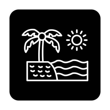 Gün batımı ve deniz ikonu, Plaj ikonu, vektör illüstrasyonu