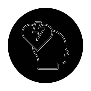 İnsan kafası ve kırık kalp düz renk vektör simgesi tasarımı