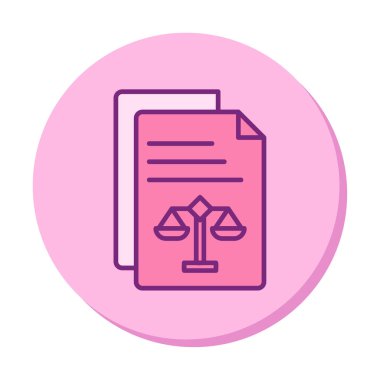 Yasal belgeler satır simgesi. Adalet terazisi imzası. Hüküm doktoru sembolü. Vektör illüstrasyonu 