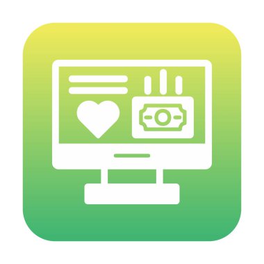 Para ve kalp web simgesi, vektör illüstrasyonlu bilgisayar monitörü