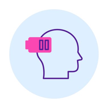 Düşük pil işaretli insan kafası, tükenmiş adam konsepti, vektör çizimi