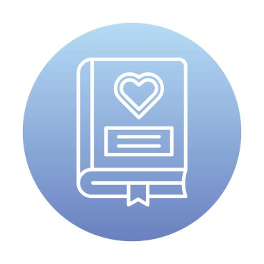 Kalp ikonu ve vektör illüstrasyonlu romantizm kitabı 