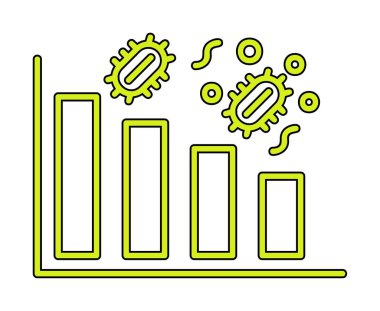 Grafik ve bakteri simgesi, vektör illüstrasyonu ile azalan kavram   