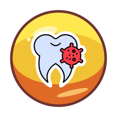 Diş simgesi üzerindeki bakteri, vektör illüstrasyonu  