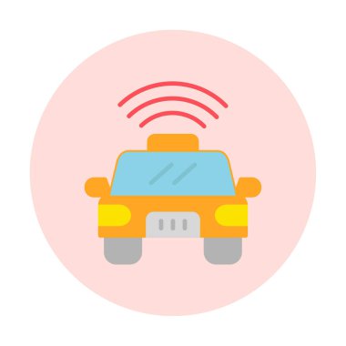 Akıllı araba düz ikonu. Otomobil kontrolüne uzaktan erişim. Nesnelerin İnterneti. Vektör illüstrasyonu 