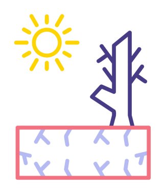 Kuraklık zeminli bir ağacın vektör düzlüğü simgesi 
