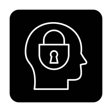 Erkekler kafasında kilit, yaratıcı vektör simgesi olan güvenlik kavramı