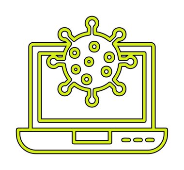 Kalkan virüs simgesine sahip dizüstü bilgisayar, düz dizayn 