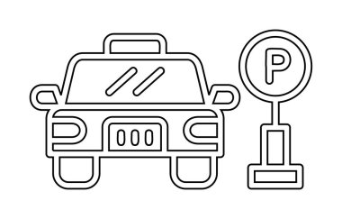 Çember vektör illüstrasyonunda park simgesinin yanındaki araba